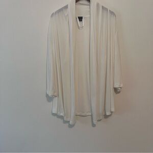 Jones New York Womens Cardigan White 3/4 Sleeve Jersey Open Front Waterfall Sz L
